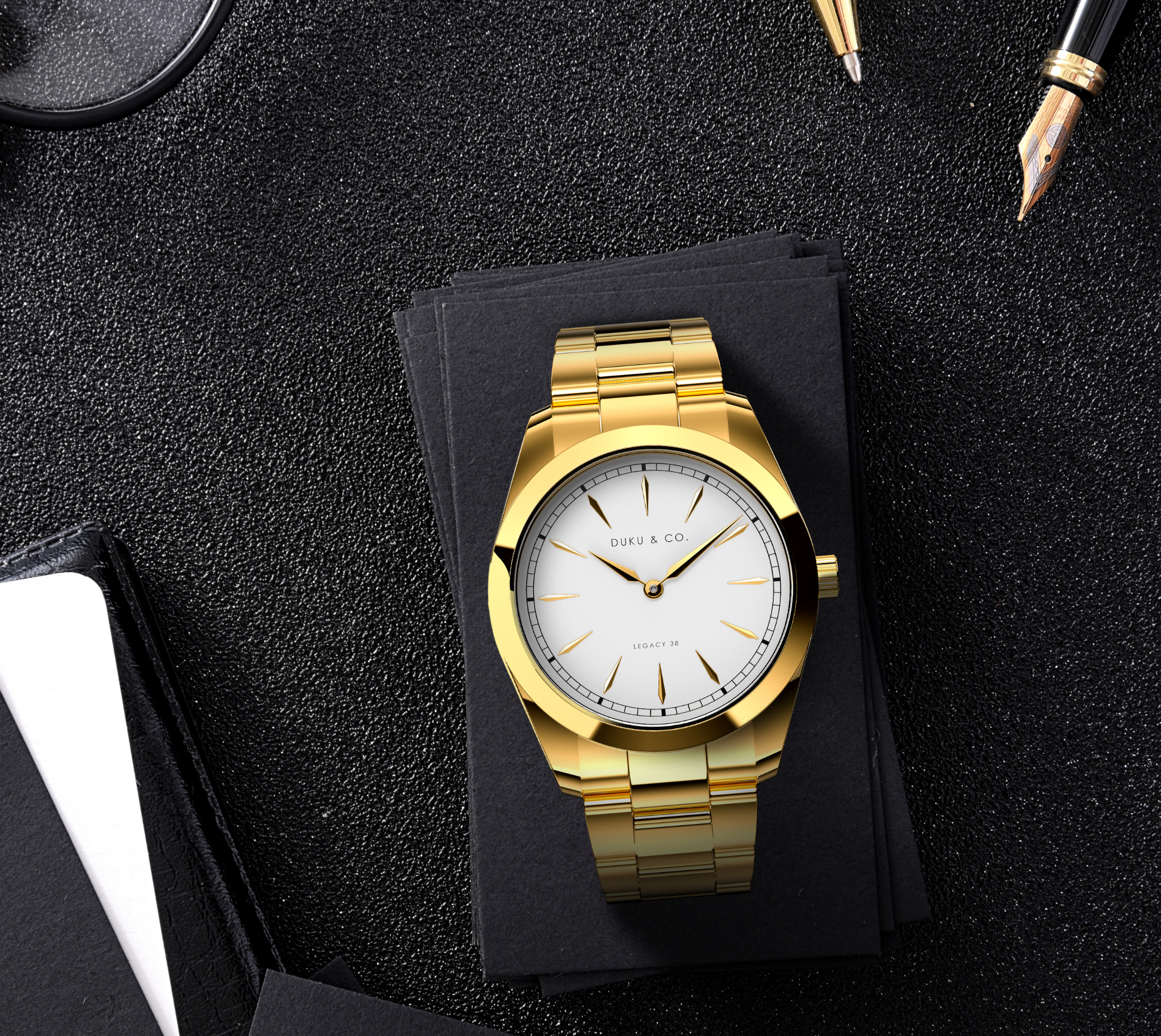 gold and white stainless steel watch 