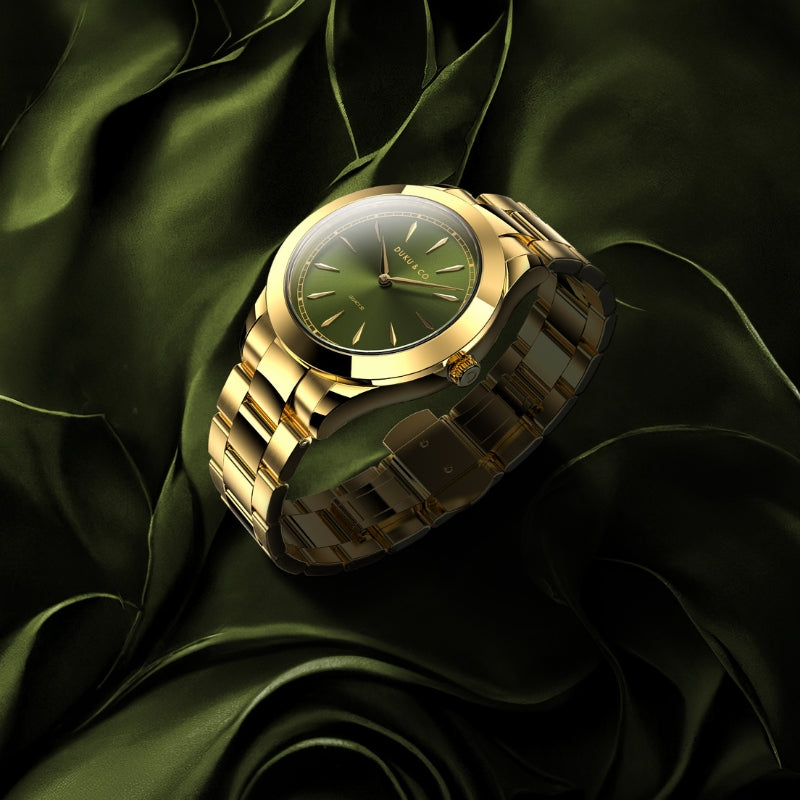 green and gold stainless steel watch from Duku & Co.