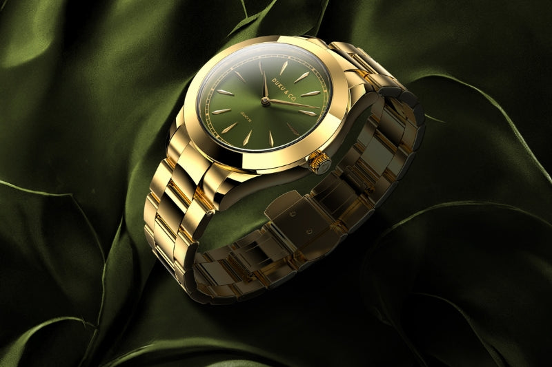 green and gold stainless steel watch from Duku & Co.