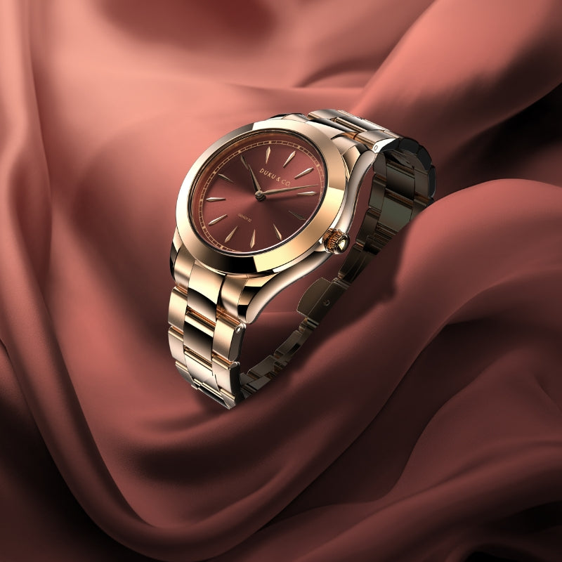 Rose gold and wine watch from Duku & Co. 